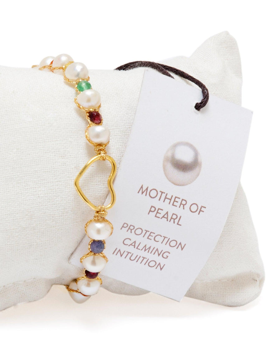 Pearl & Gemstone Heart Bracelet | Gold