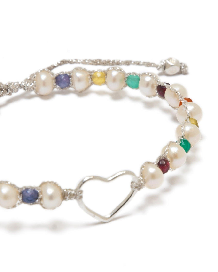 Pearl & Gemstone Heart Bracelet | Silver