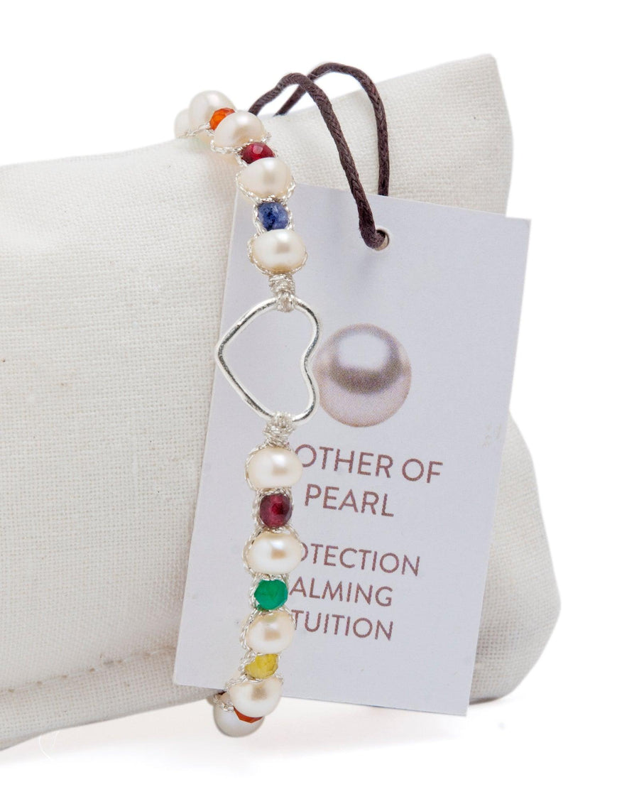 Fresh Water Pearl & Gemstone Heart Bracelet | Silver - Samapura Jewelry