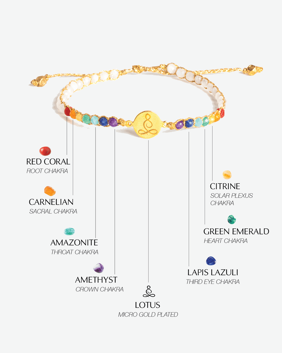 Lotus 7 Chakras Moonstone Bracelet | Gold - Samapura Jewelry