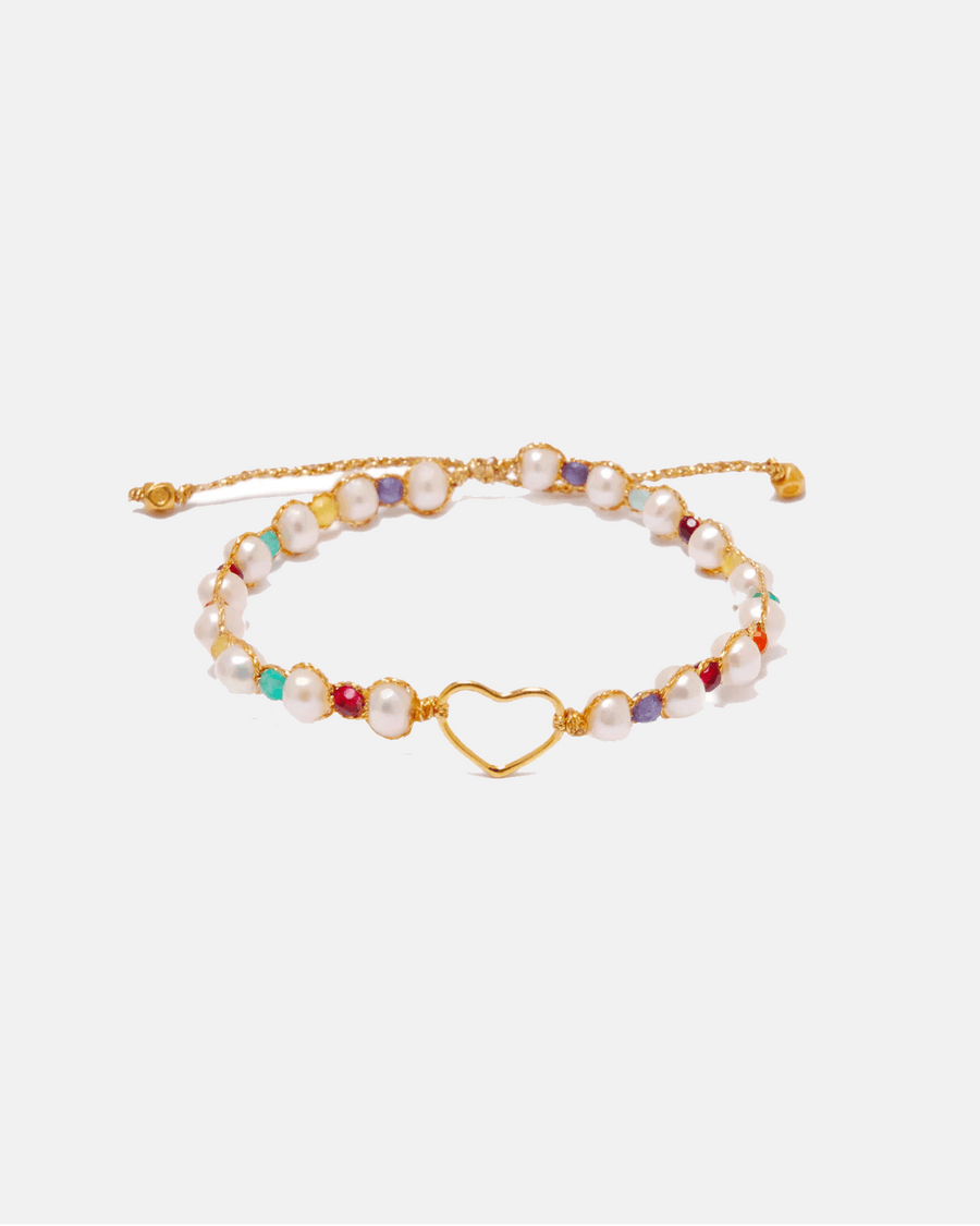 Fresh Water Pearl & Gemstone Heart Bracelet | Gold - Samapura Jewelry