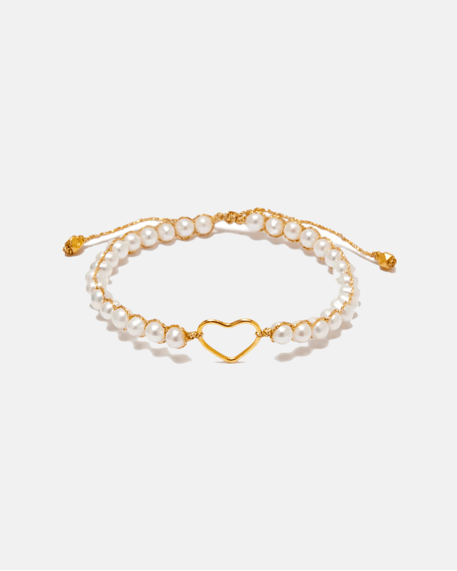 Pearl Round Heart Bracelet | Gold