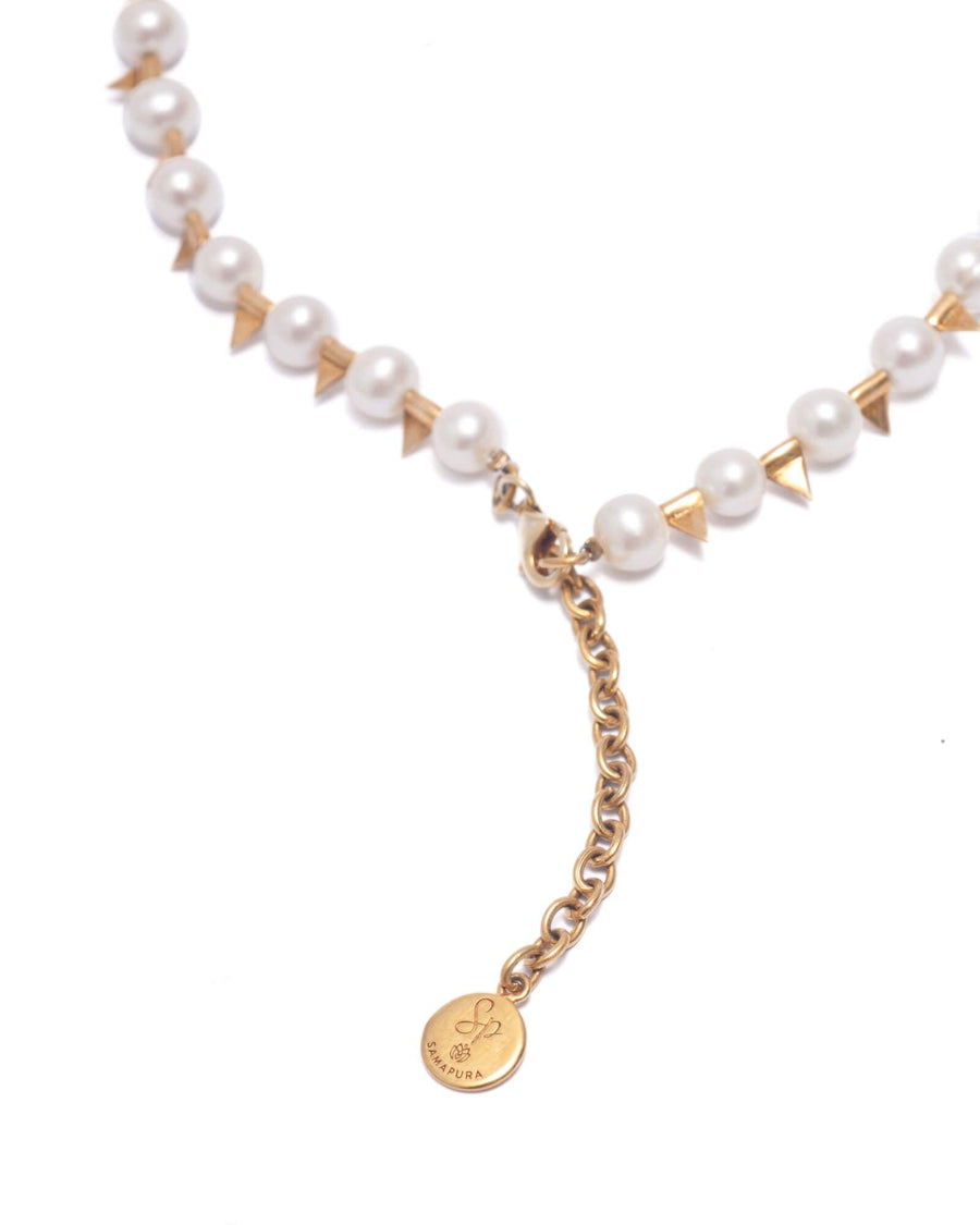Pearl Necklace with Stud Beads Gold