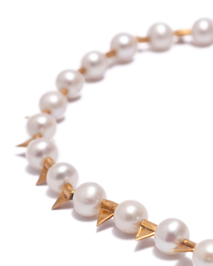 Fresh Water Pearl Necklace with Stud Beads Gold - Samapura Jewelry