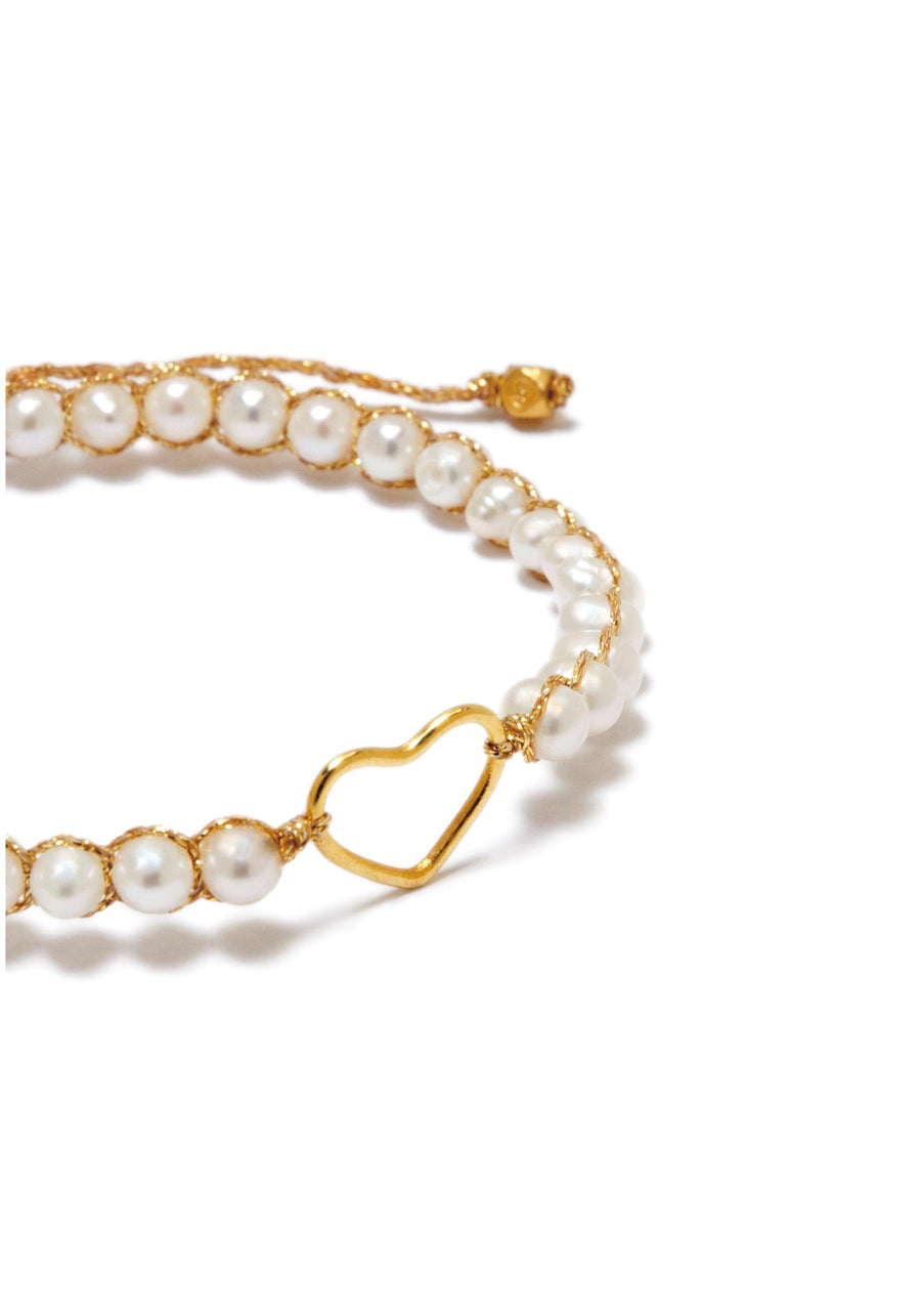 Fresh Water Pearl Round Heart Bracelet | Gold - Samapura Jewelry