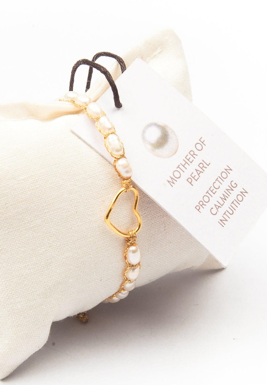 Pearl Oval Heart Bracelet | Gold