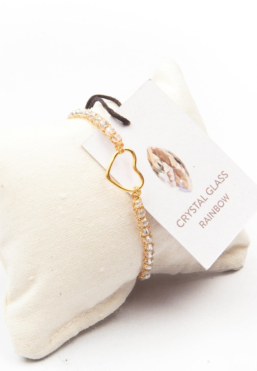 Crystal Clear Rainbow Heart Bracelet | Gold - Samapura Jewelry