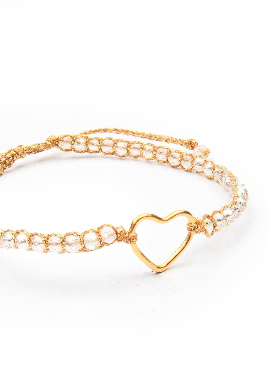 Crystal Clear Rainbow Heart Bracelet | Gold